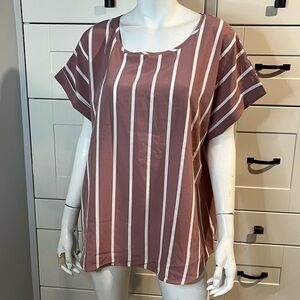 Shein. Curve. Plus size. 3XLarge. White with pink striped. Short sleeve.
